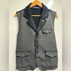 RNT23 NEW Mens wool blend vest size xl gray black herringbone tweed pattern